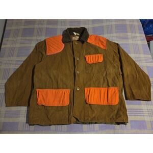 Vintage Saf-T-Bak Hunting Jacket Brown Duck Canvas Chore 70s USA Orange Saftey